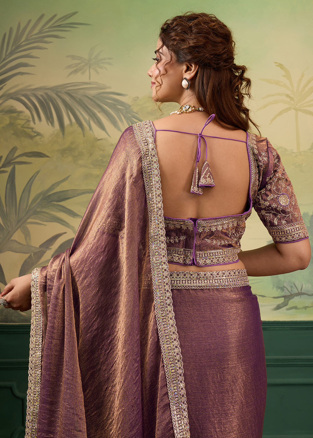 Buy Now High Shine Purple Velvet Chiffon Wedding Wear Saree Online in US, UK, Canada, France, Germany, Denmark, Sweden, Italy, Greece &amp; Worldwide at Empress.