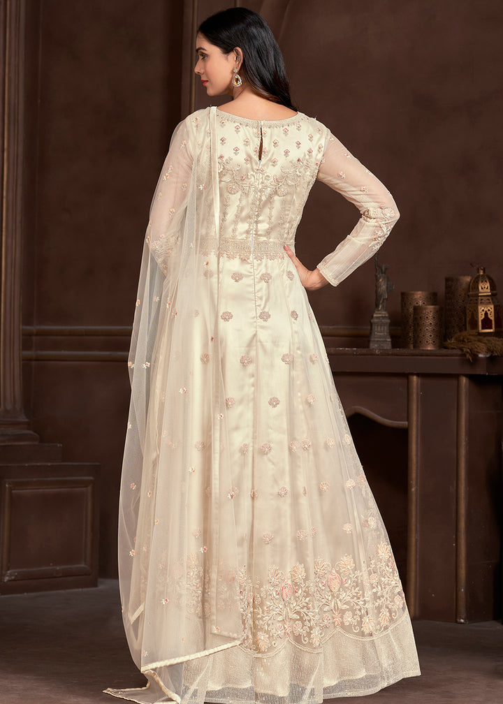 Buy Now Elegant Off White Butterfly Net Designer Anarkali Suit Online in USA, UK, Australia, New Zealand, Canada & Worldwide at Empress Clothing.