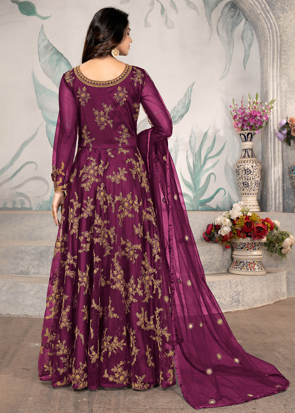 Buy Now Party Wear Magenta Thread & Sequins Work Anarkali Suit Online in USA, UK, Australia, New Zealand, Canada, Italy & Worldwide at Empress Clothing.