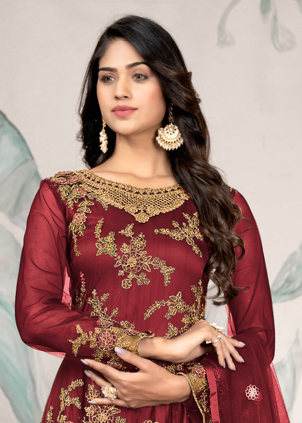 Buy Now Party Wear Maroon Thread & Sequins Work Anarkali Suit Online in USA, UK, Australia, New Zealand, Canada, Italy & Worldwide at Empress Clothing.