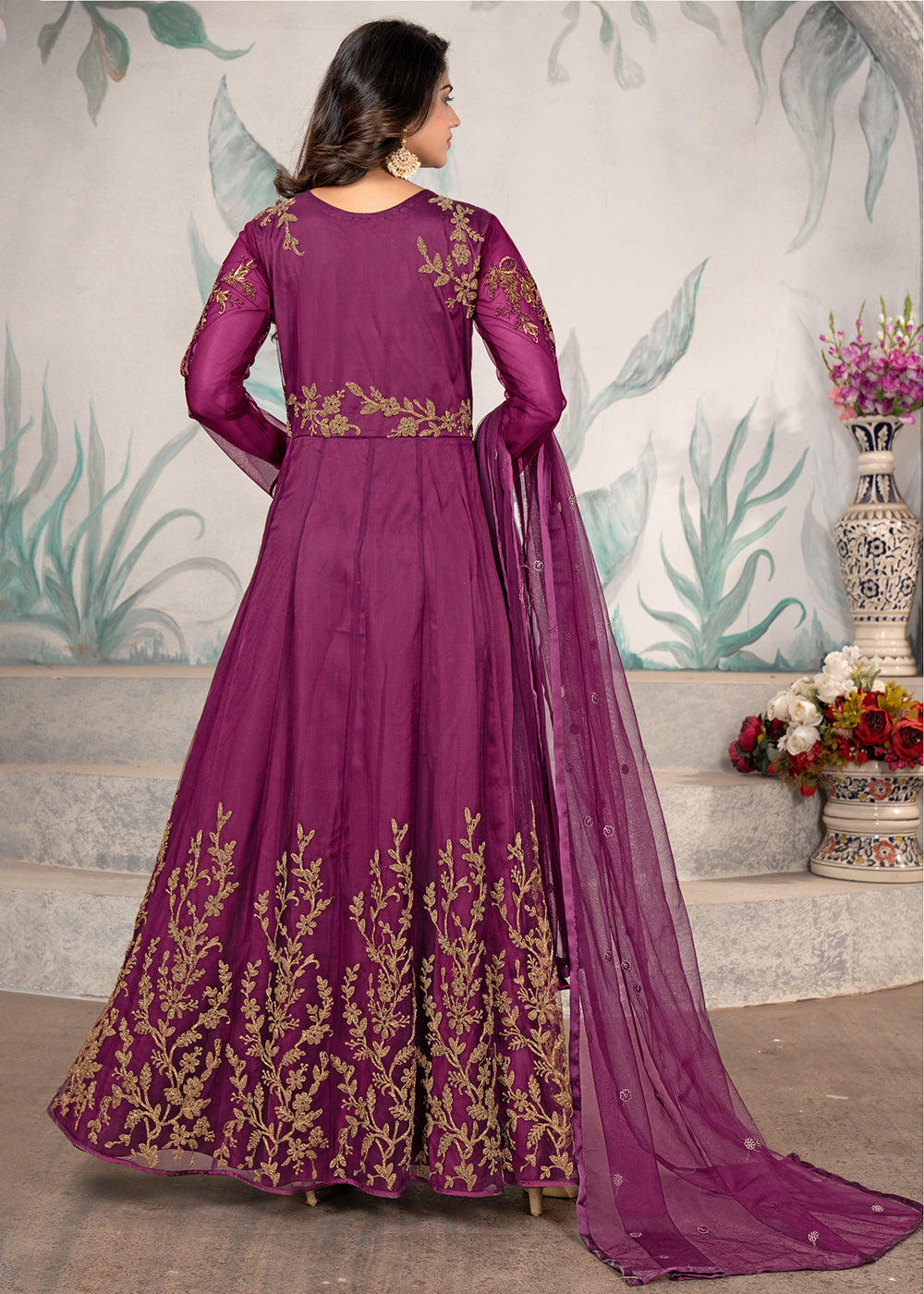 Buy Now Party Style Purple Floral Zari Thread Embroidered Anarkali Suit Online in USA, UK, Australia, New Zealand, Canada, Italy & Worldwide at Empress Clothing. 