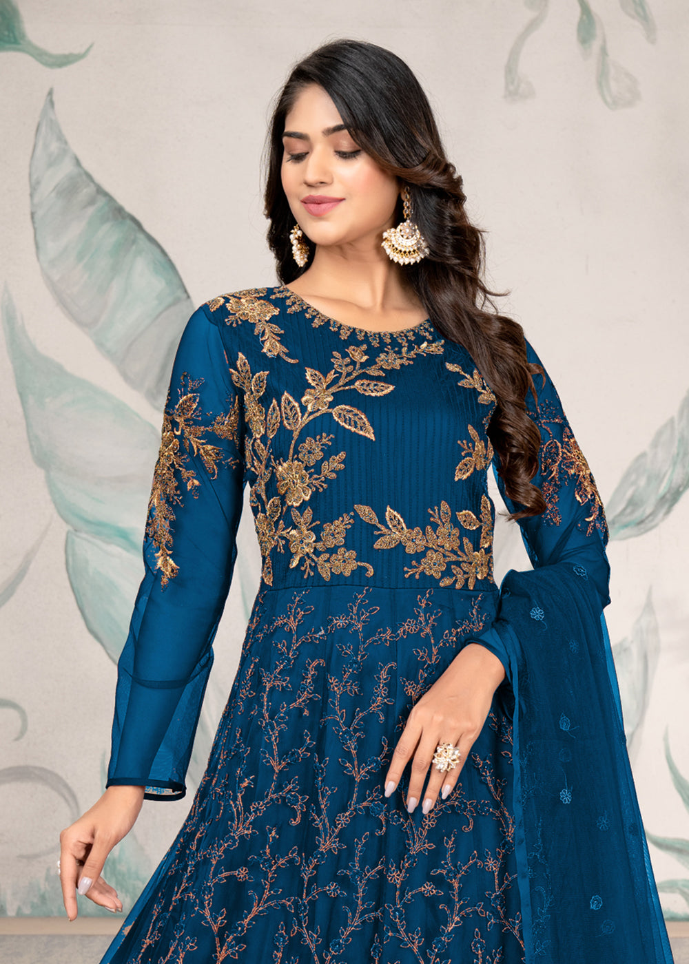 Art silk long Anarkali suit in Navy blue colour 4403