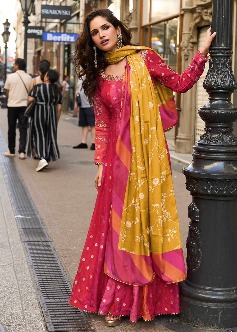 Buy Now Pink Pure Viscose Jacquard Silk Festive Anarkali Gown Online in US, UK, Canada, France, Italy, Sweden, Ireland, Denmark, Greece & Worldwide at Empress.
