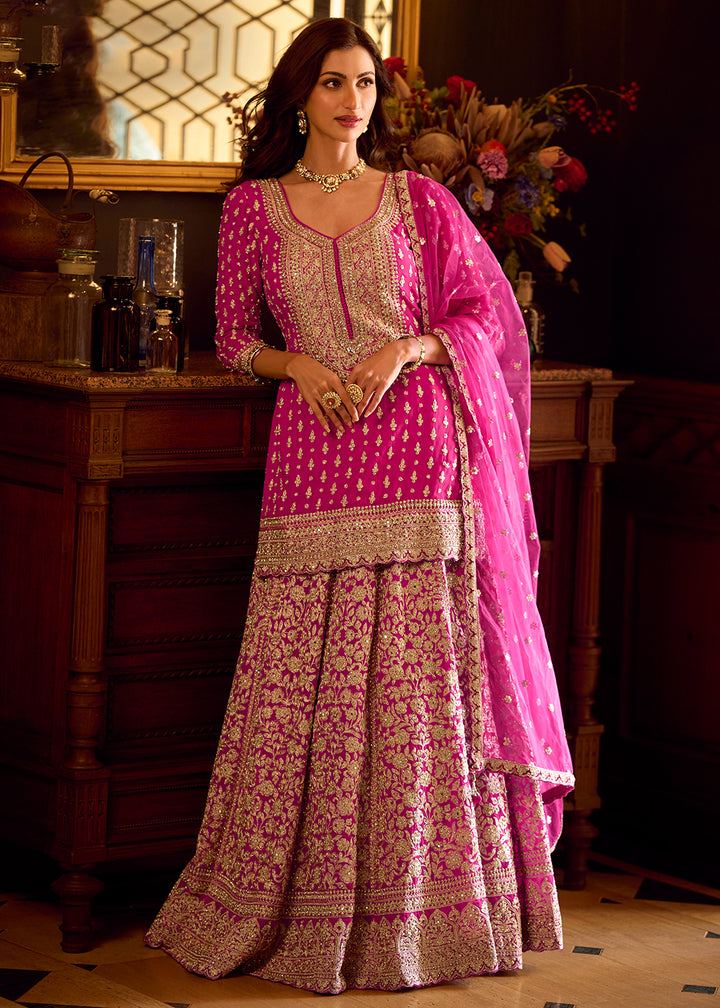 Buy Now Pink Georgette with Mirror Work Lehenga Style Suit Online in Utah, Toronto, Newark, Katy, Houston, Fremont, Dubai, Nevada, Kansas & Worldwide at Empress