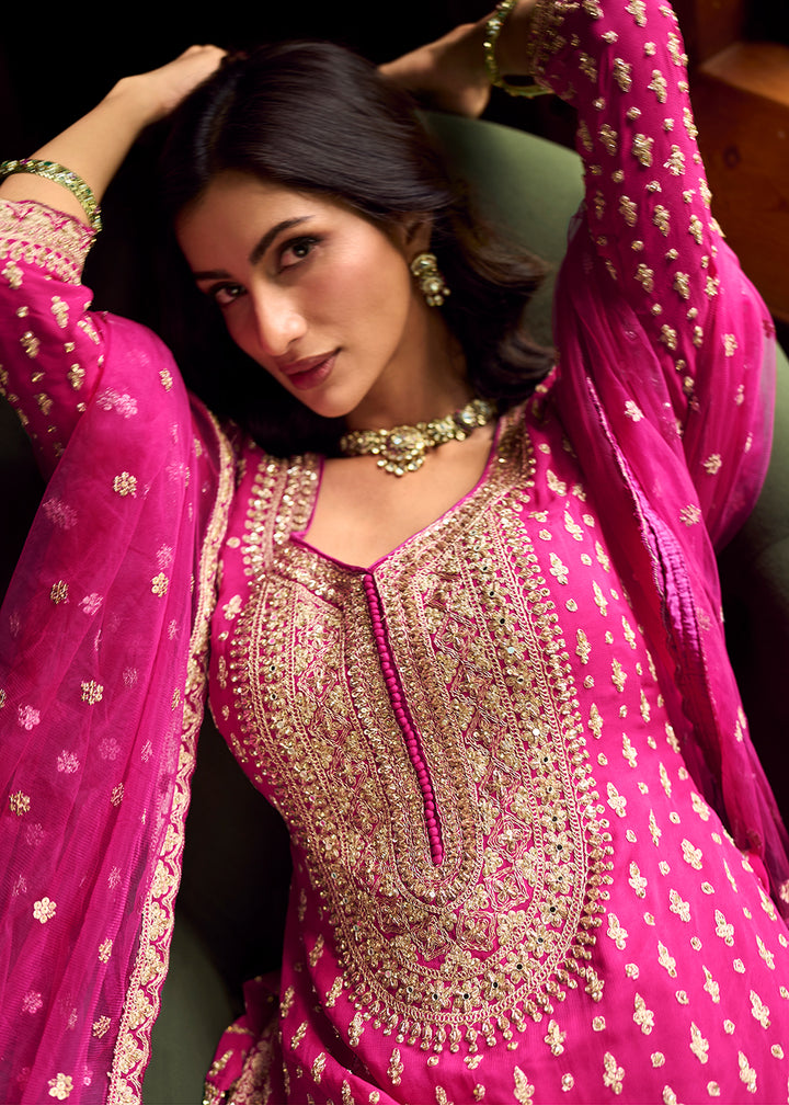 Buy Now Pink Georgette with Mirror Work Lehenga Style Suit Online in Utah, Toronto, Newark, Katy, Houston, Fremont, Dubai, Nevada, Kansas & Worldwide at Empress