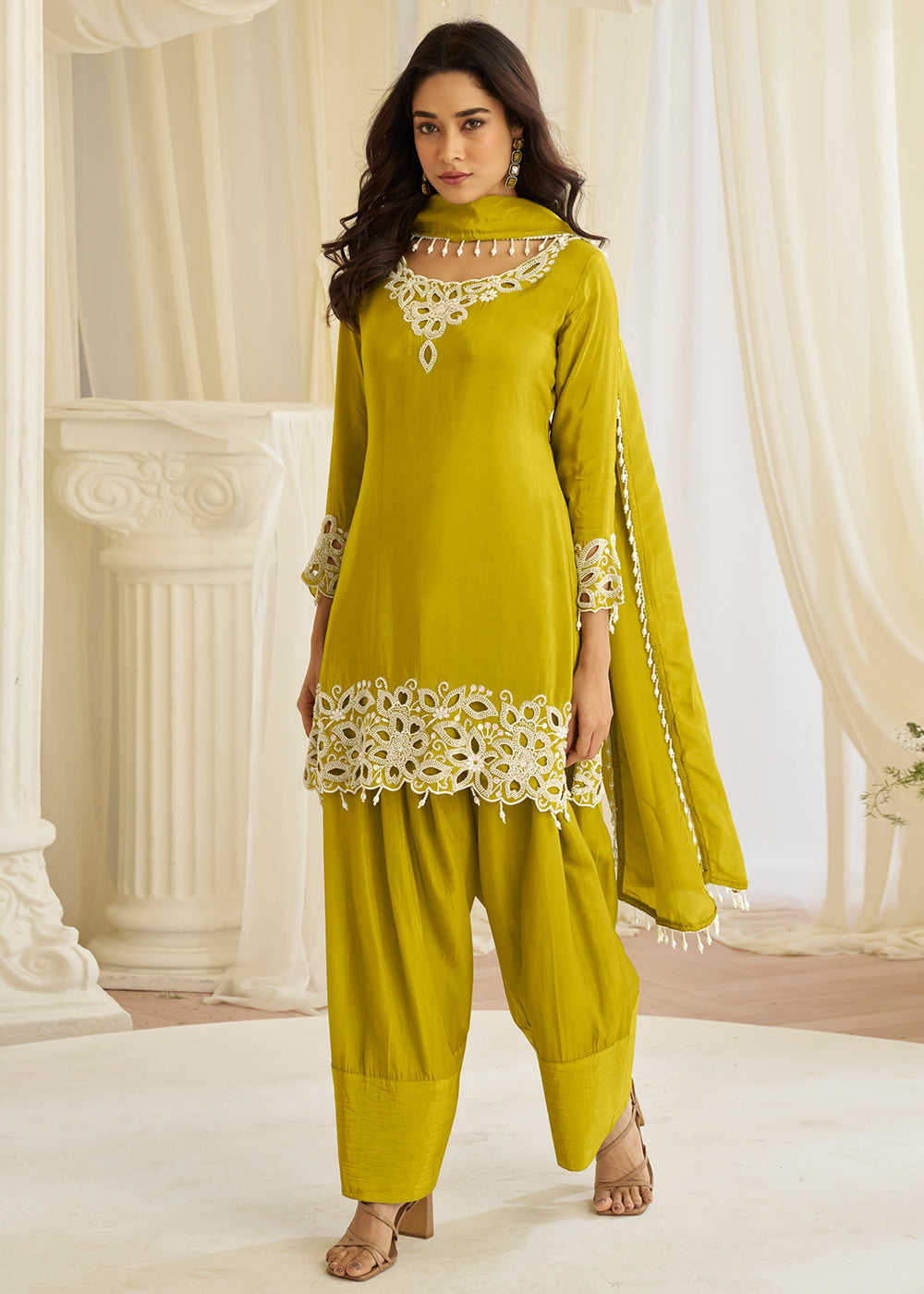 Buy Now Green Cutwork Embroidered Silk Wedding Salwar Suit Online in US, UK, Canada, Netherlands, Germany, Italy, France, Sweden, UAE & Worldwide at Empress