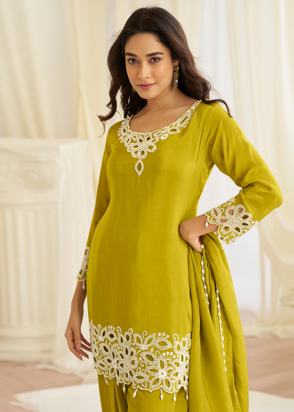 Buy Now Green Cutwork Embroidered Silk Wedding Salwar Suit Online in US, UK, Canada, Netherlands, Germany, Italy, France, Sweden, UAE & Worldwide at Empress