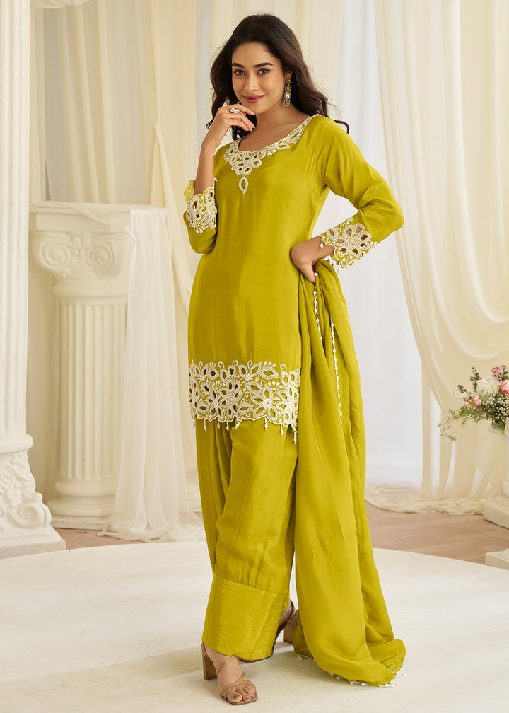 Buy Now Green Cutwork Embroidered Silk Wedding Salwar Suit Online in US, UK, Canada, Netherlands, Germany, Italy, France, Sweden, UAE & Worldwide at Empress