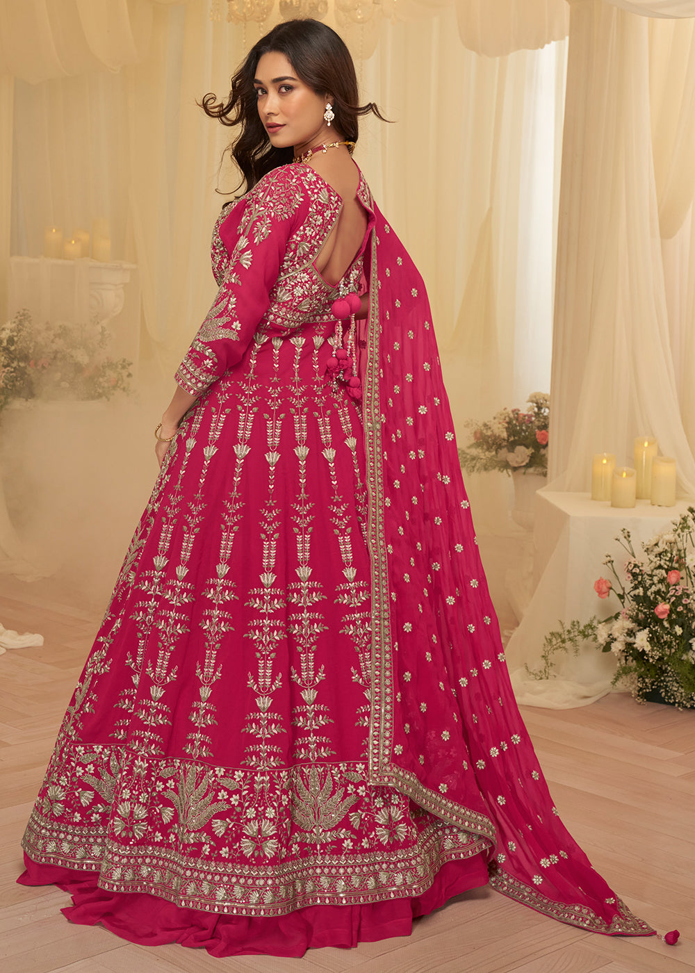 Buy Now Front Slit Rani Pink Lehenga Skirt Anarkali Suit Online in US, UK, Sweden, Denmark, Greece, Germany, Canada, Austria, Maldives & Worldwide at Empress.
