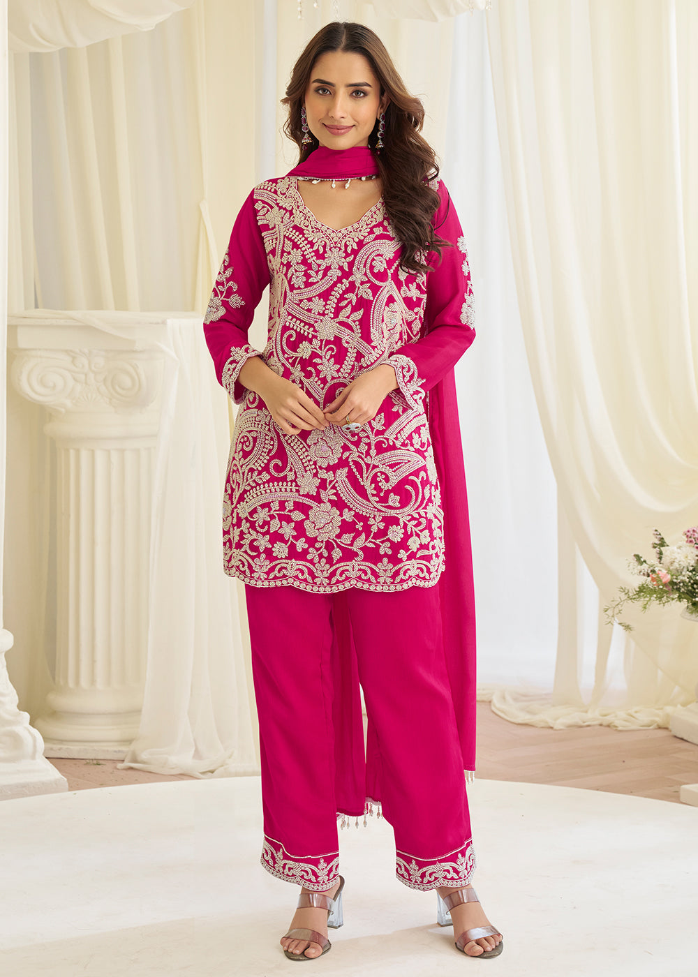 Buy Now Pink Eid Style & Festive Wear Pant Style Salwar Suit Online in New York, Las Vegas, Newark, Chicago, Houston, Fremont, Dubai & Worldwide at Empress.