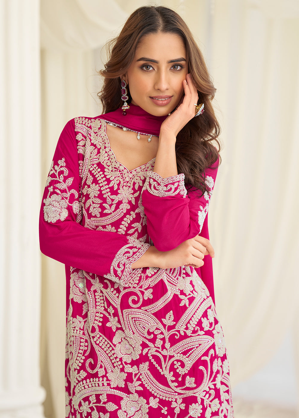 Buy Now Pink Eid Style & Festive Wear Pant Style Salwar Suit Online in New York, Las Vegas, Newark, Chicago, Houston, Fremont, Dubai & Worldwide at Empress.