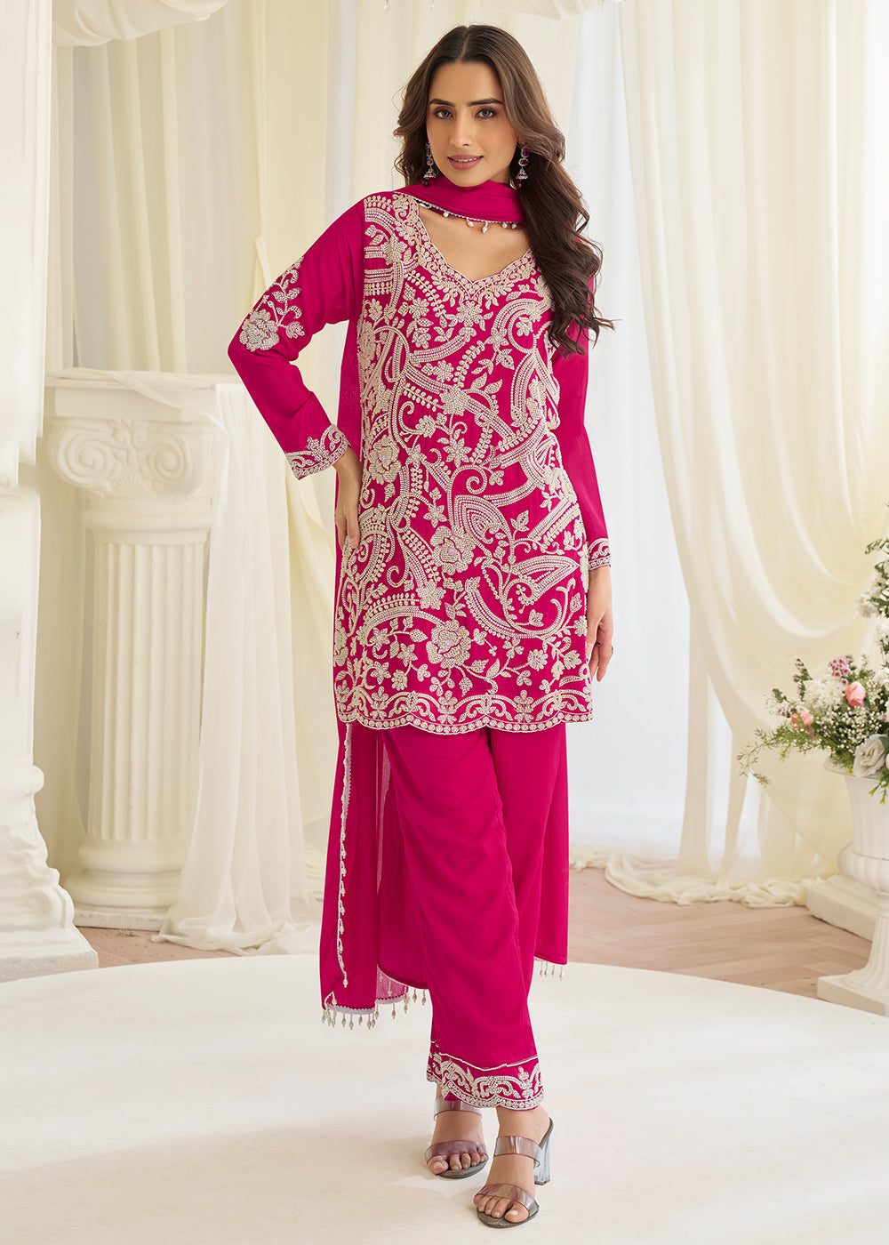 Buy Now Pink Eid Style & Festive Wear Pant Style Salwar Suit Online in New York, Las Vegas, Newark, Chicago, Houston, Fremont, Dubai & Worldwide at Empress.