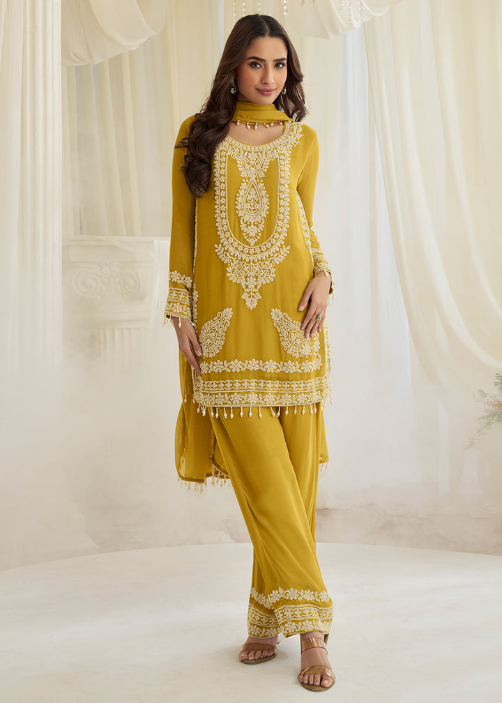 Buy Now Mustard Eid Style & Festive Wear Pant Style Salwar Suit Online in New York, Las Vegas, Newark, Chicago, Houston, Fremont, Dubai & Worldwide at Empress.
