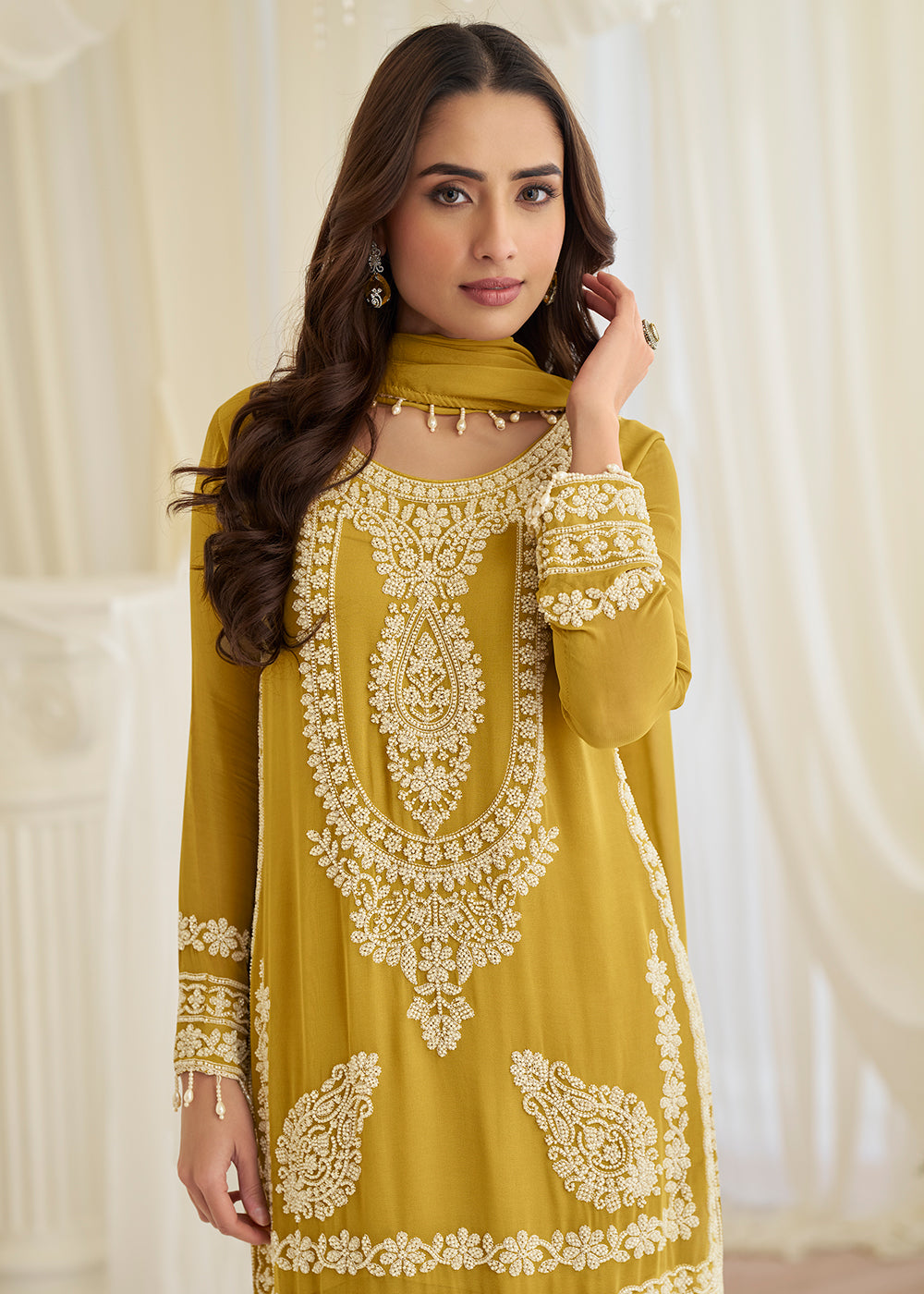 Buy Now Mustard Eid Style & Festive Wear Pant Style Salwar Suit Online in New York, Las Vegas, Newark, Chicago, Houston, Fremont, Dubai & Worldwide at Empress.