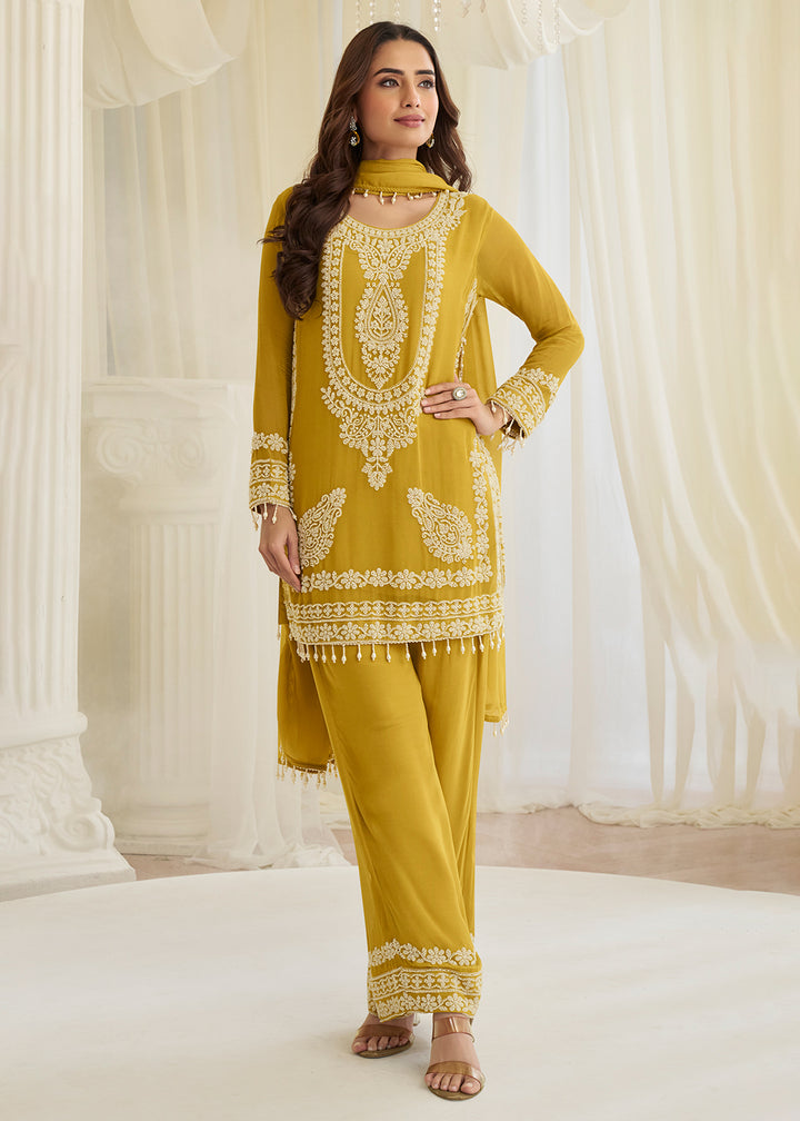 Buy Now Mustard Eid Style & Festive Wear Pant Style Salwar Suit Online in New York, Las Vegas, Newark, Chicago, Houston, Fremont, Dubai & Worldwide at Empress.