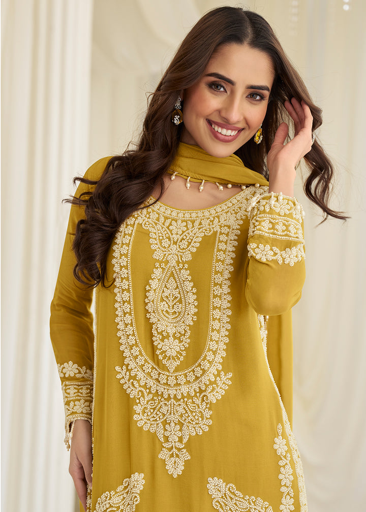 Buy Now Mustard Eid Style & Festive Wear Pant Style Salwar Suit Online in New York, Las Vegas, Newark, Chicago, Houston, Fremont, Dubai & Worldwide at Empress.