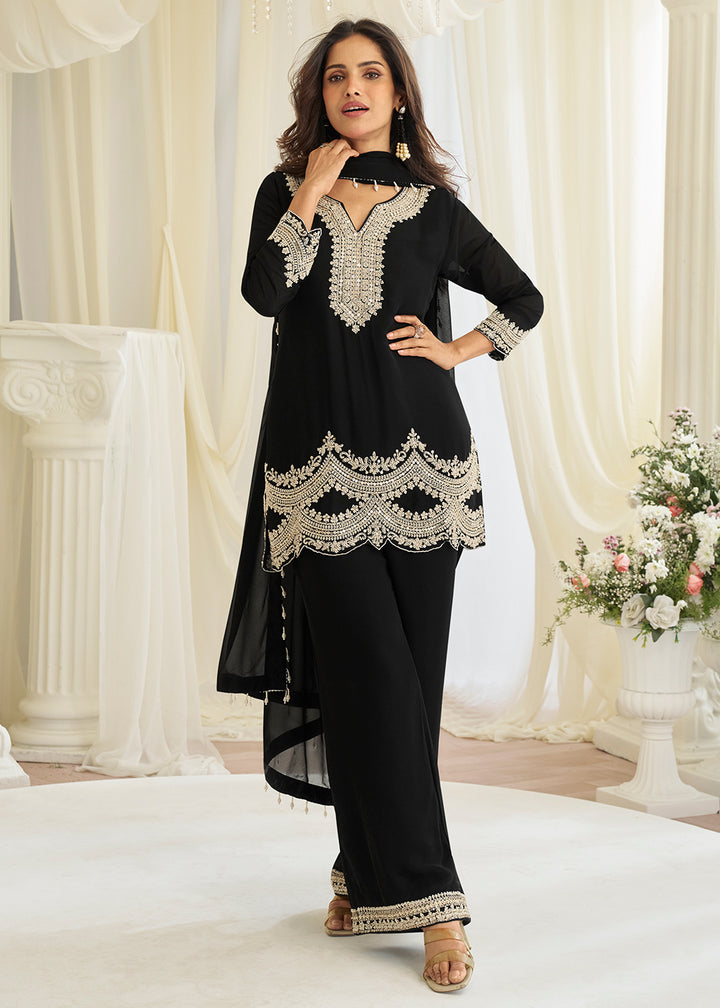 Buy Now Black Eid Style & Festive Wear Pant Style Salwar Suit Online in New York, Las Vegas, Newark, Chicago, Houston, Fremont, Dubai & Worldwide at Empress.