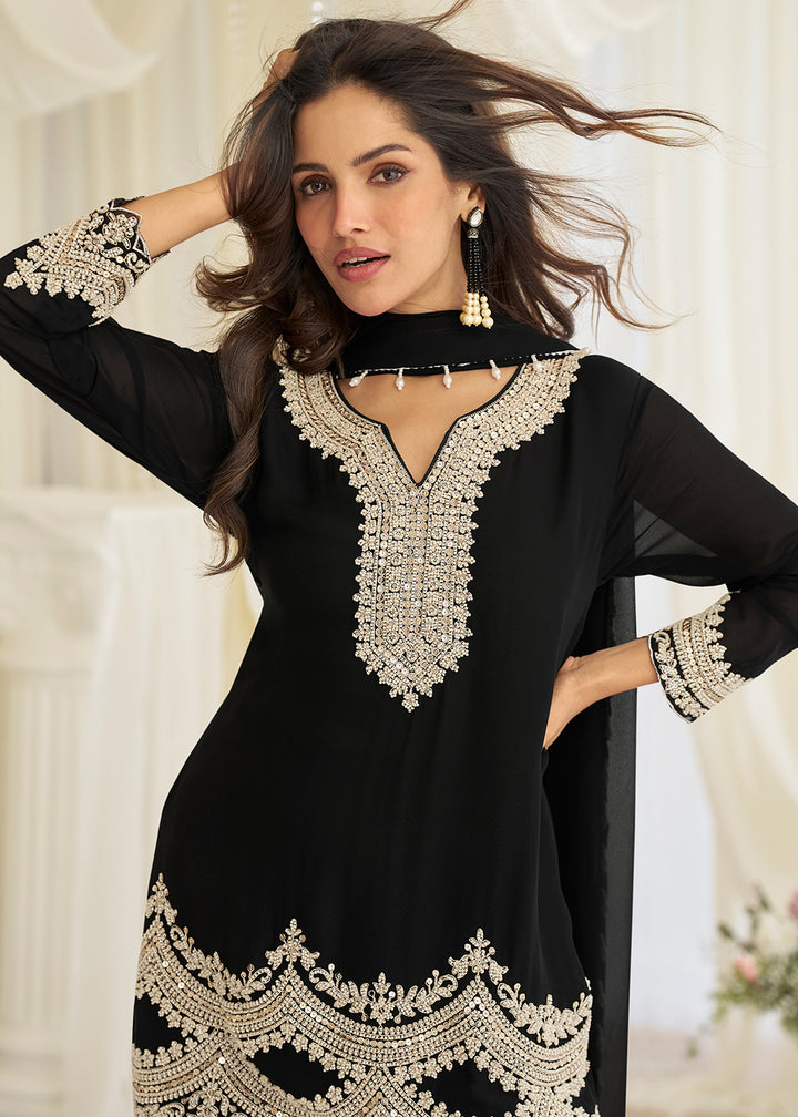 Buy Now Black Eid Style & Festive Wear Pant Style Salwar Suit Online in New York, Las Vegas, Newark, Chicago, Houston, Fremont, Dubai & Worldwide at Empress.