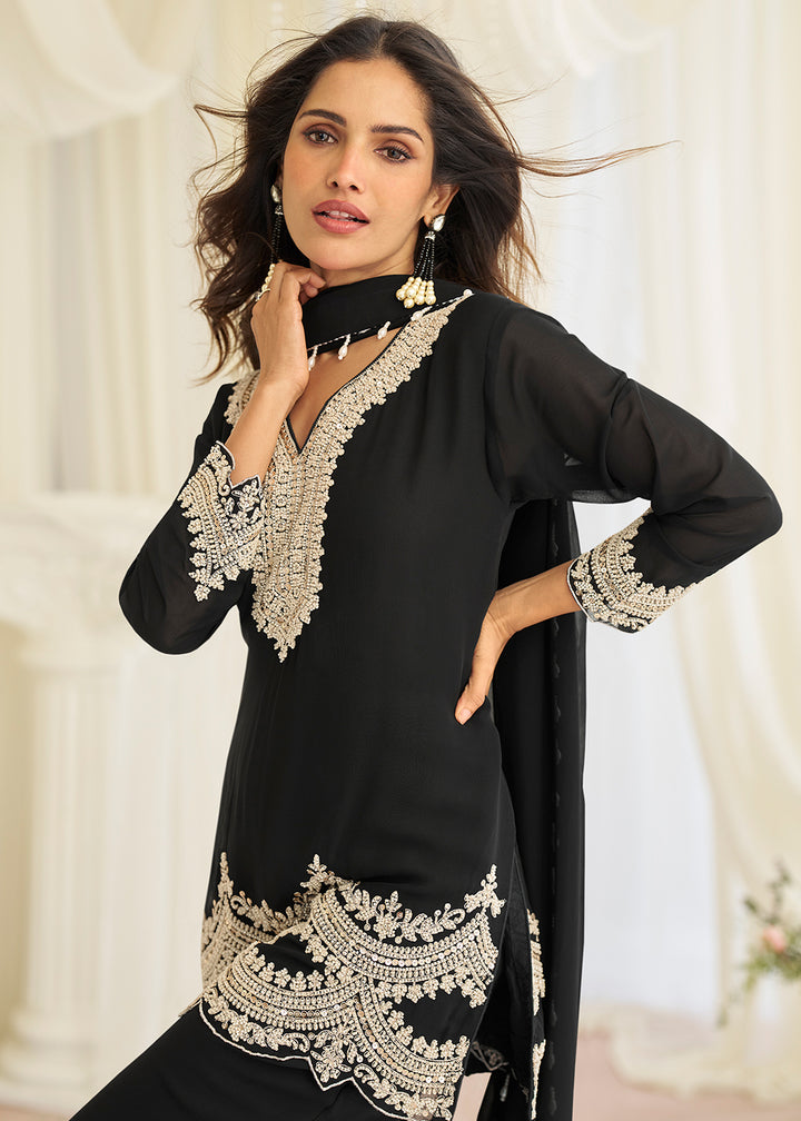 Buy Now Black Eid Style & Festive Wear Pant Style Salwar Suit Online in New York, Las Vegas, Newark, Chicago, Houston, Fremont, Dubai & Worldwide at Empress.