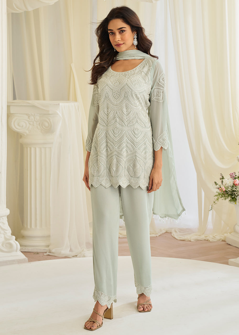 Buy Now Grey Eid Style & Festive Wear Pant Style Salwar Suit Online in New York, Las Vegas, Newark, Chicago, Houston, Fremont, Dubai & Worldwide at Empress.