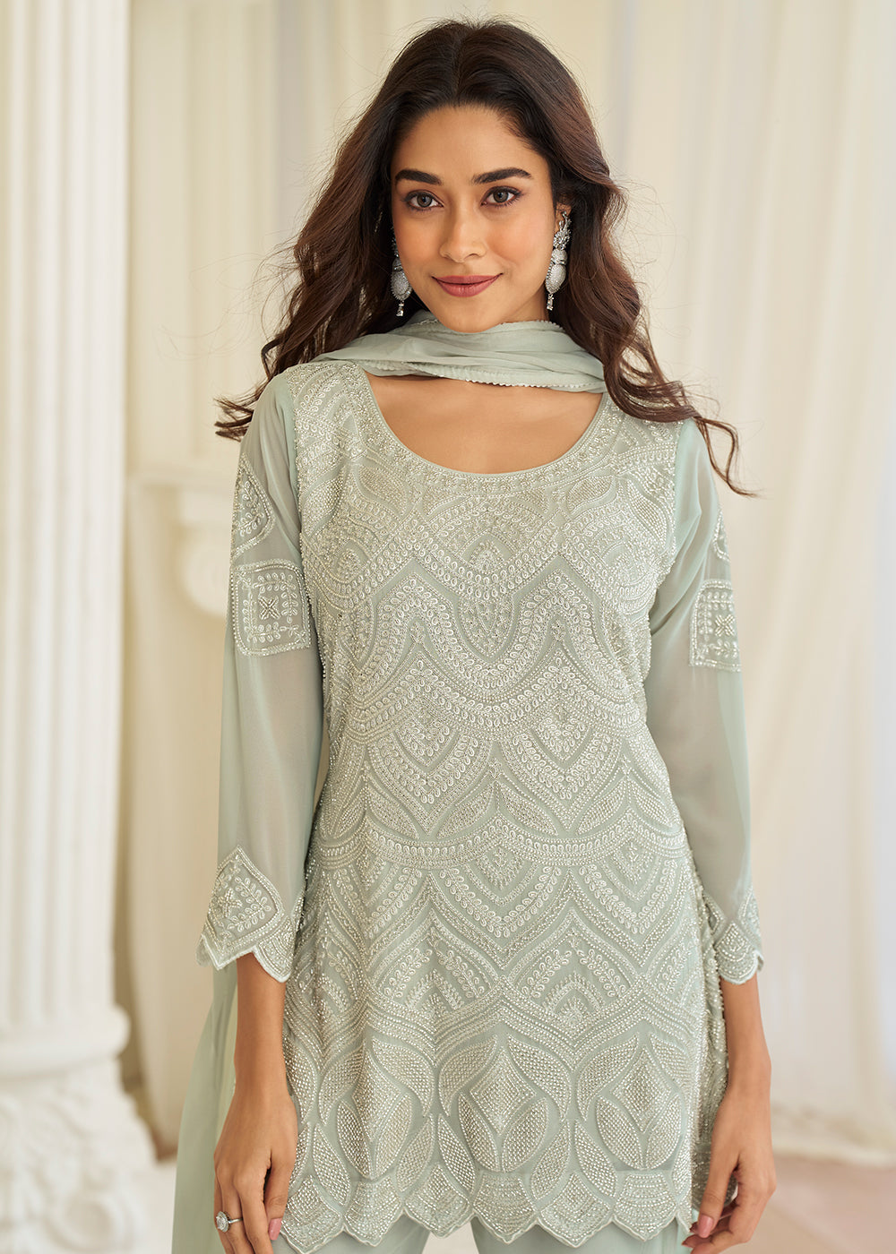 Buy Now Grey Eid Style & Festive Wear Pant Style Salwar Suit Online in New York, Las Vegas, Newark, Chicago, Houston, Fremont, Dubai & Worldwide at Empress.