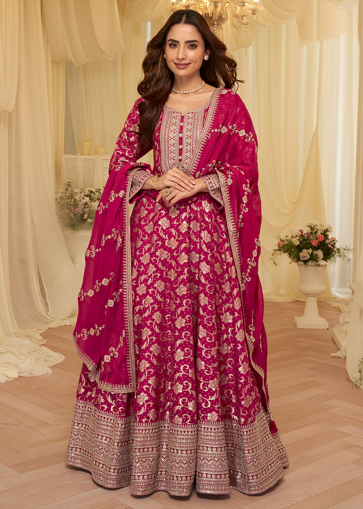 Buy Pink Viscose Jacquard Silk With Embroidery Work Anarkali Suit Online in US, UK, Sweden, Denmark, Greece, Germany, Canada, Austria & Worldwide at Empress.