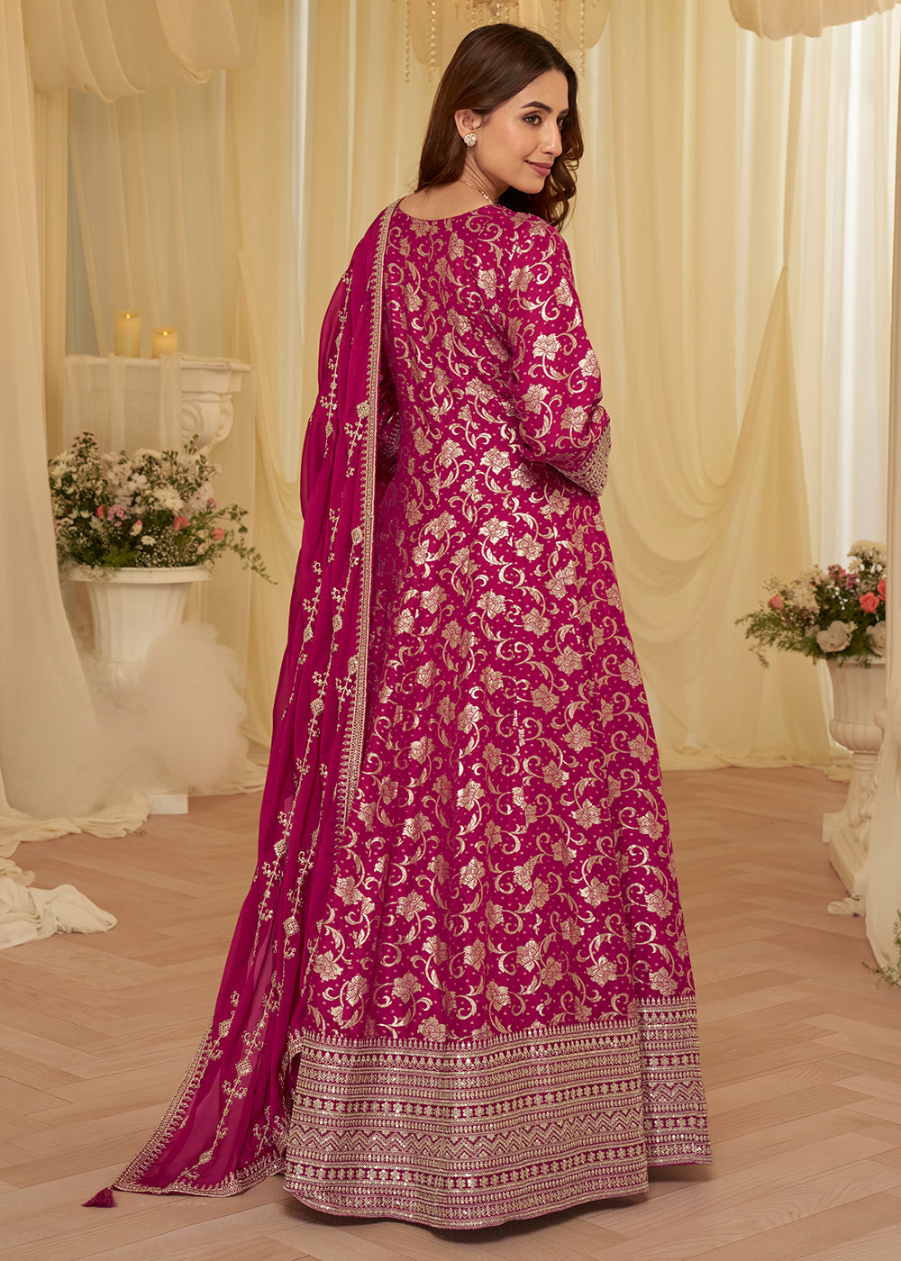 Buy Pink Viscose Jacquard Silk With Embroidery Work Anarkali Suit Online in US, UK, Sweden, Denmark, Greece, Germany, Canada, Austria & Worldwide at Empress.