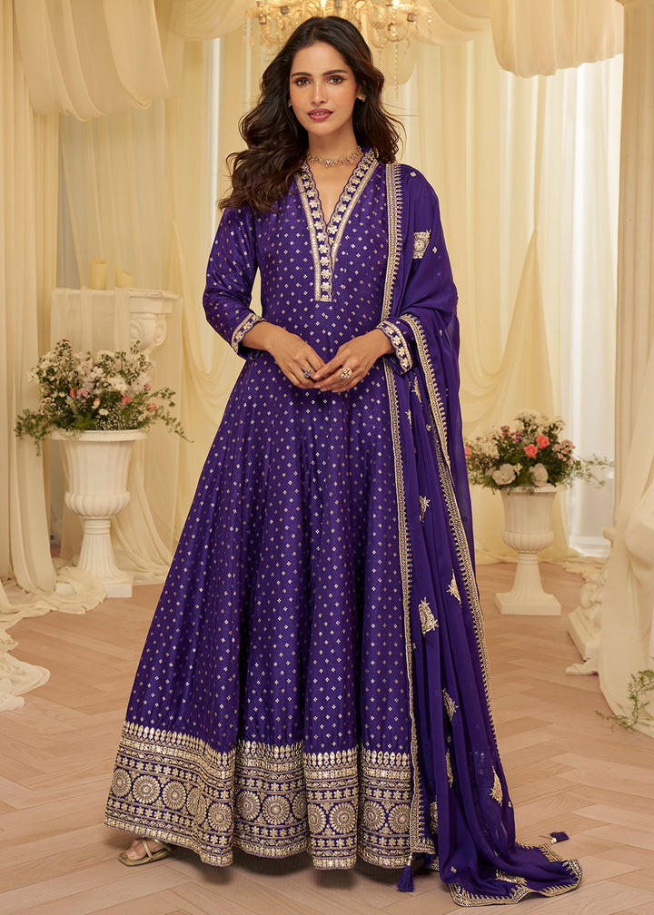 Buy Violet Viscose Jacquard Silk With Embroidery Work Anarkali Suit Online in US, UK, Sweden, Denmark, Greece, Germany, Canada, Austria & Worldwide at Empress.