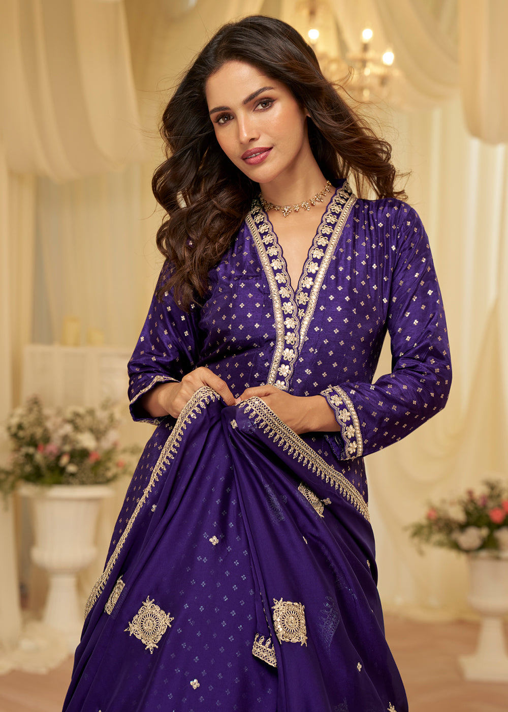 Buy Violet Viscose Jacquard Silk With Embroidery Work Anarkali Suit Online in US, UK, Sweden, Denmark, Greece, Germany, Canada, Austria & Worldwide at Empress.