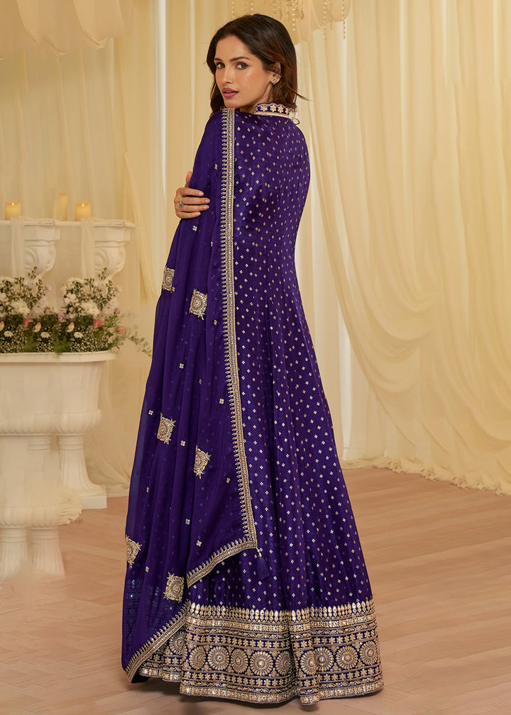 Buy Violet Viscose Jacquard Silk With Embroidery Work Anarkali Suit Online in US, UK, Sweden, Denmark, Greece, Germany, Canada, Austria & Worldwide at Empress.