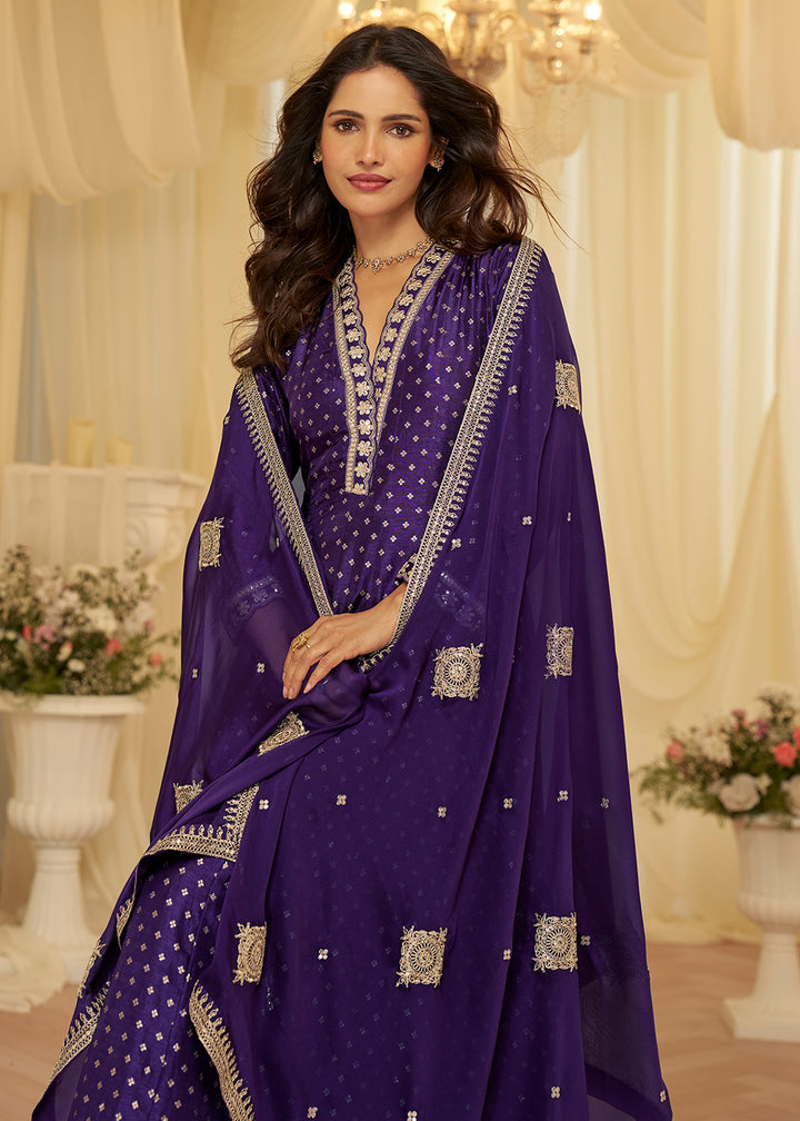 Buy Violet Viscose Jacquard Silk With Embroidery Work Anarkali Suit Online in US, UK, Sweden, Denmark, Greece, Germany, Canada, Austria & Worldwide at Empress.