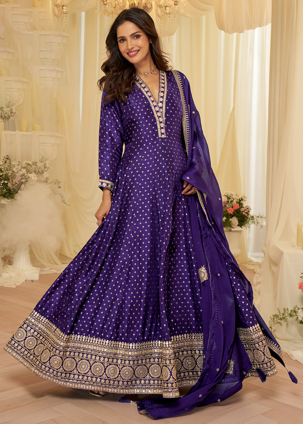 Buy Violet Viscose Jacquard Silk With Embroidery Work Anarkali Suit Online in US, UK, Sweden, Denmark, Greece, Germany, Canada, Austria & Worldwide at Empress.