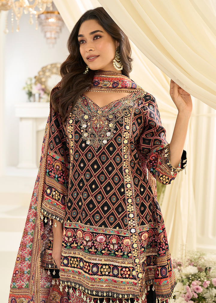 Buy Now Black Crepe Silk Aari & Gota Patti Work Palazzo Style Suit Online in Toronto, Newark, Katy, Houston, Fremont, Nevada, Boston, UAE& Worldwide at Empress.