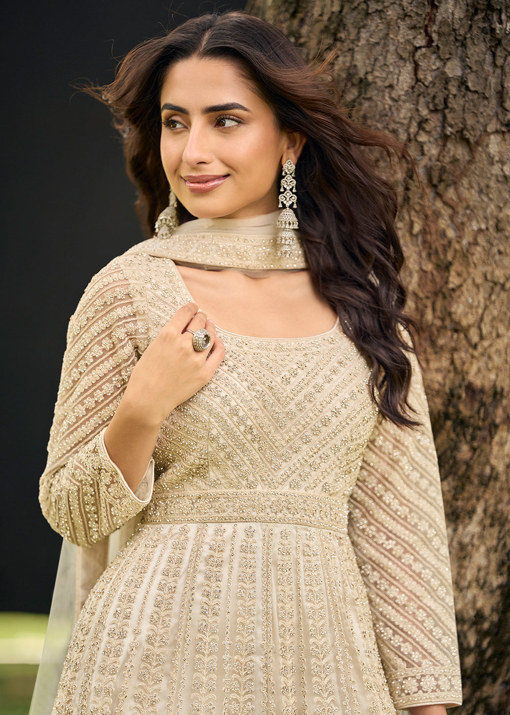 Buy Now Festive Eid Style Beige Embroidered Net Palazzo Suit Online in Toronto, Newark, Katy, Houston, Fremont, Dubai, Nevada, Kansas & Worldwide at Empress.