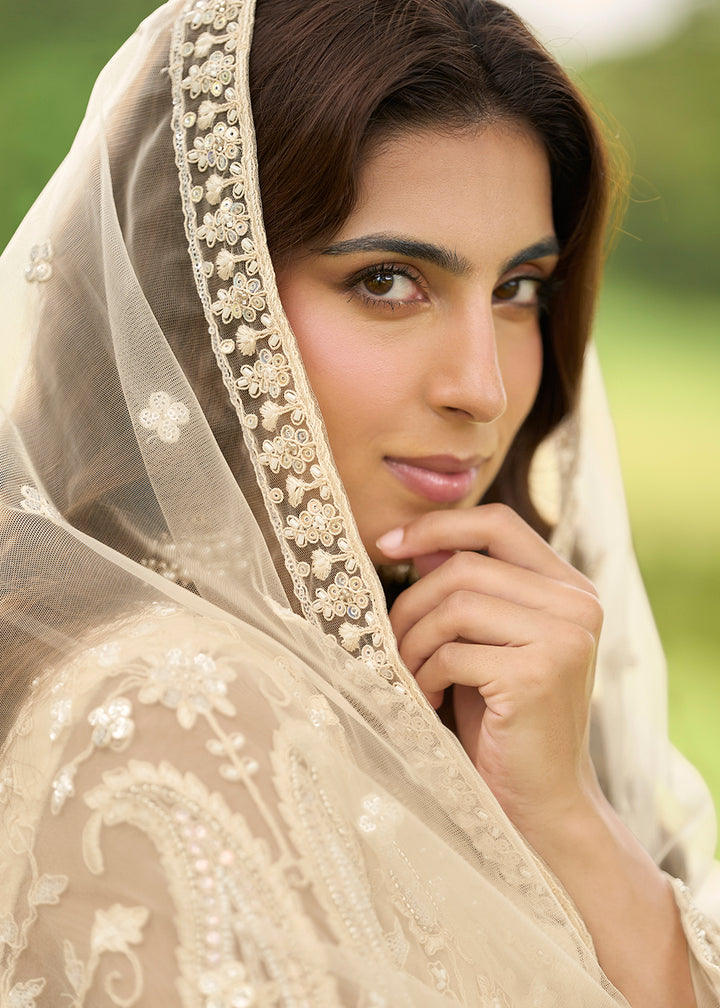 Buy Now Festive Eid Style Cream Embroidered Net Palazzo Suit Online in Toronto, Newark, Katy, Houston, Fremont, Dubai, Nevada, Kansas & Worldwide at Empress.