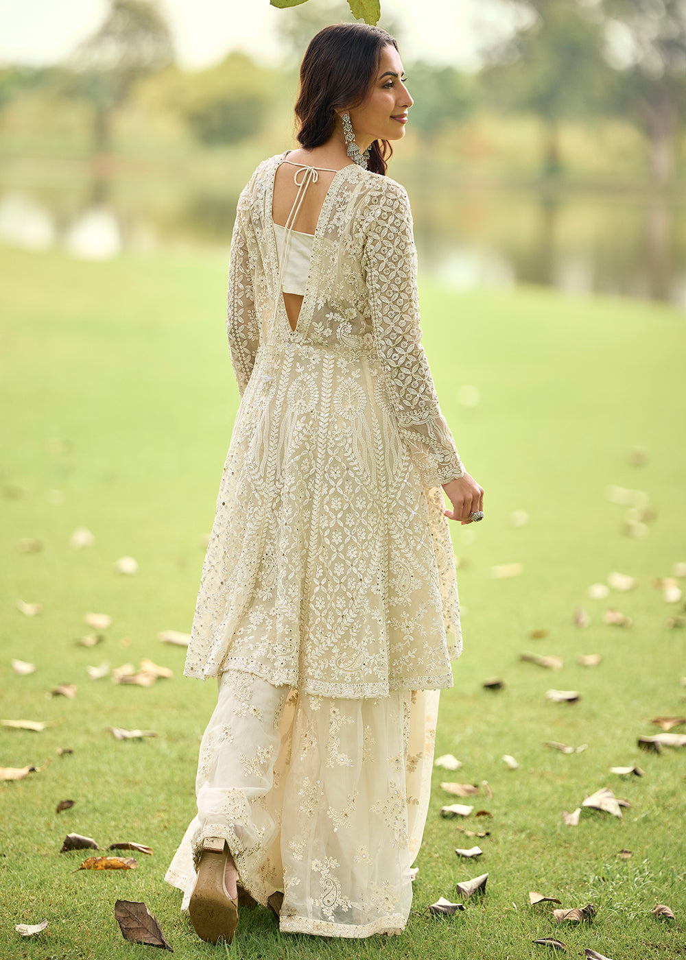 Buy Now Festive Eid Style Green Embroidered Net Palazzo Suit Online in Toronto, Newark, Katy, Houston, Fremont, Dubai, Nevada, Kansas & Worldwide at Empress.