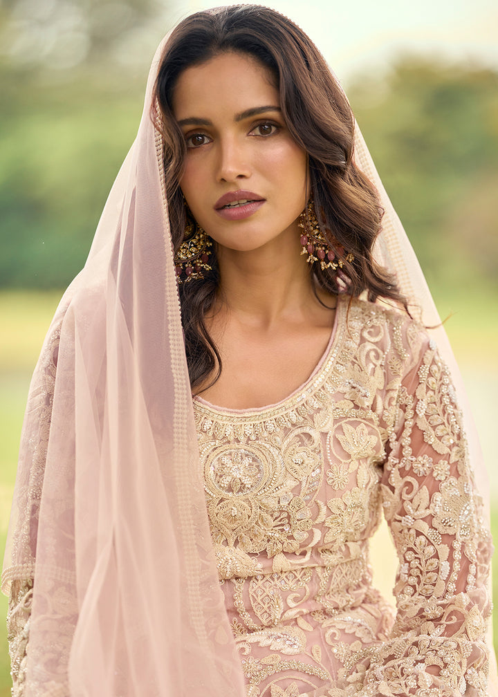 Buy Now Festive Eid Style Pink Embroidered Net Palazzo Suit Online in Toronto, Newark, Katy, Houston, Fremont, Dubai, Nevada, Kansas & Worldwide at Empress.