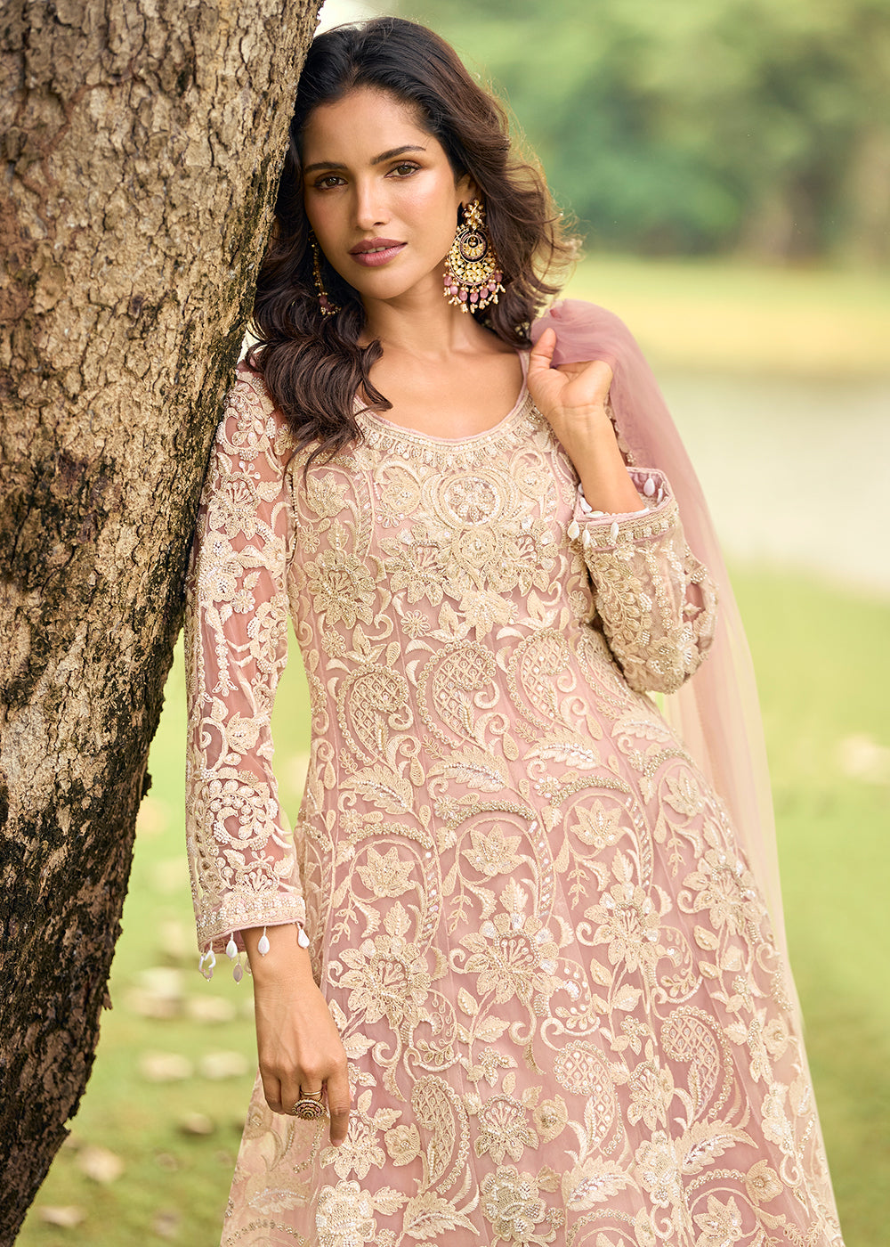 Buy Now Festive Eid Style Pink Embroidered Net Palazzo Suit Online in Toronto, Newark, Katy, Houston, Fremont, Dubai, Nevada, Kansas & Worldwide at Empress.