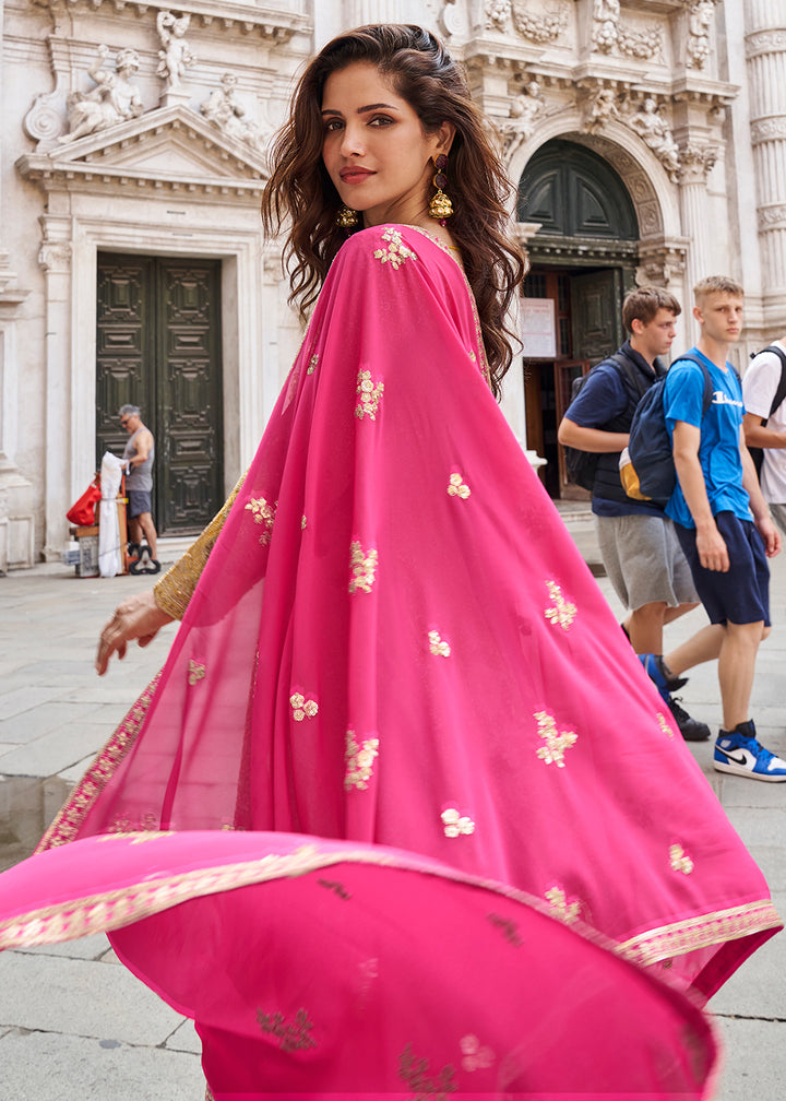 Shop Now Shaded Yellow & Pink Viscose Silk Trendy Sharara Suit Online at Empress in USA, UK, Canada, Italy, Germany, France, Greece, Sweden, UAE & Worldwide.