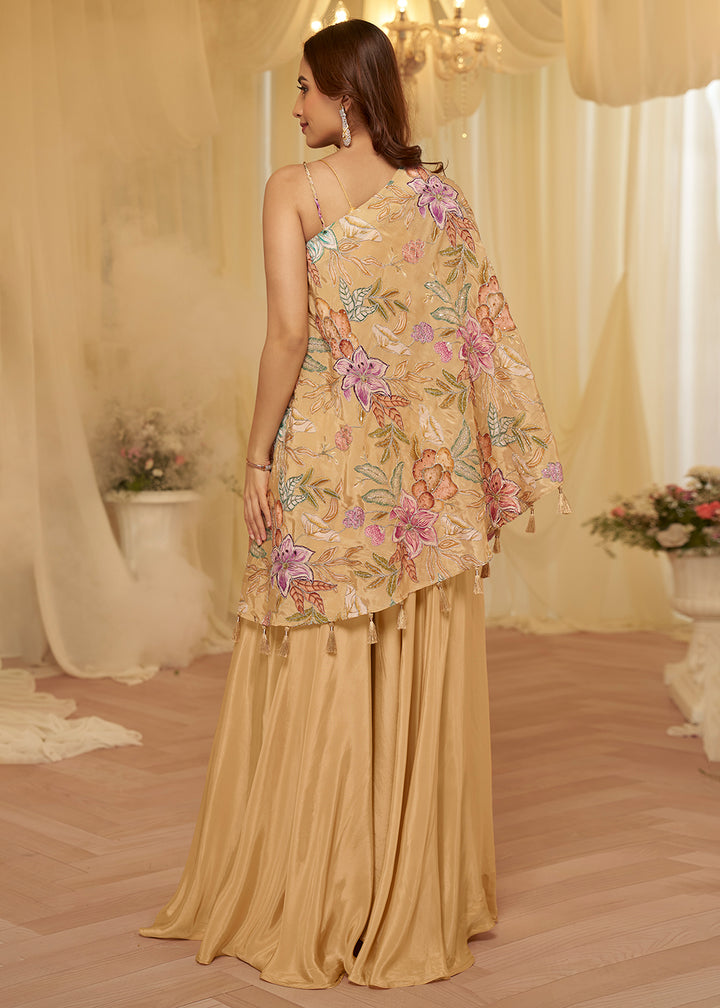 Buy Now Beige Viscose Crepe Stylist Indo Western Palazzo Dress Online in Toronto, Newark, Katy, Houston, Fremont, Nevada, Boston, Utah & Worldwide at Empress.