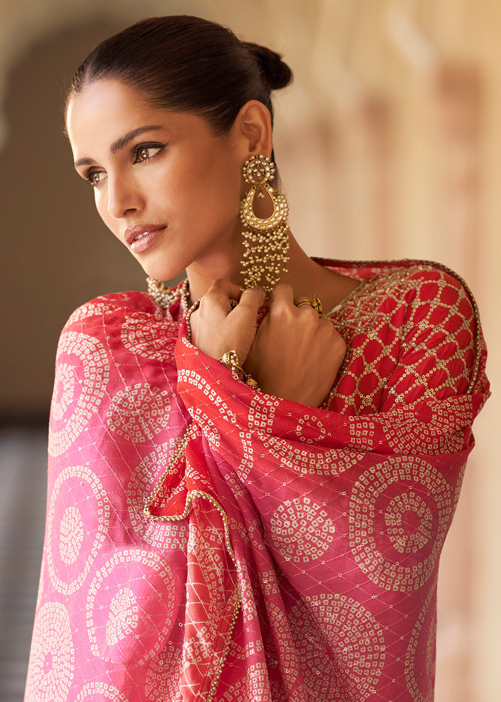 Shop Now Red Premium Chinnon Silk Festive Wear Sharara Suit Online at Empress in US, UK, Canada, Germany, Australia, Sweden, Denmark, UAE, Africa & Worldwide.