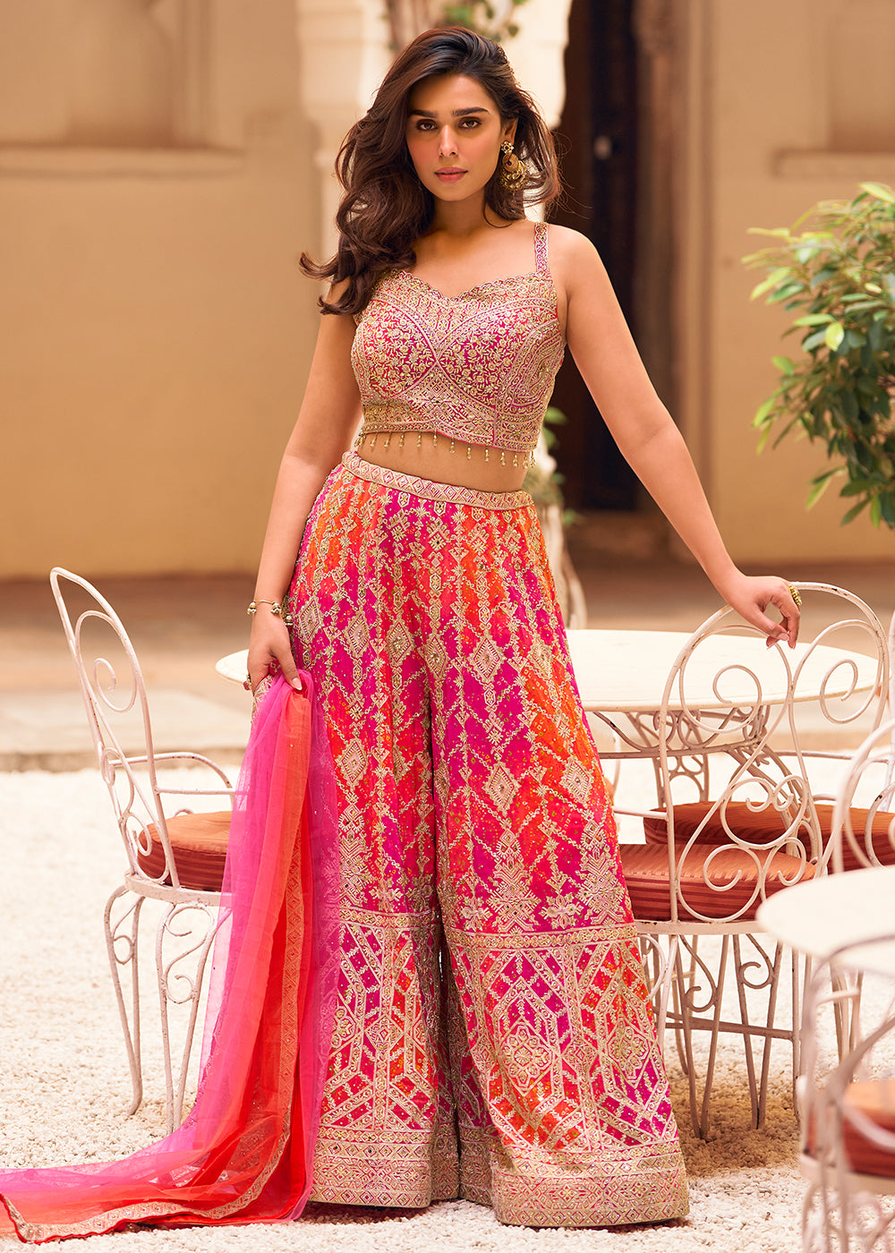 Buy Now Pink &amp; Orange Festive Party Indo Western Set Online in US, UK, Canada, Netherlands, Germany, Italy, France, Greece, Switzerland &amp; Worldwide at Empress.