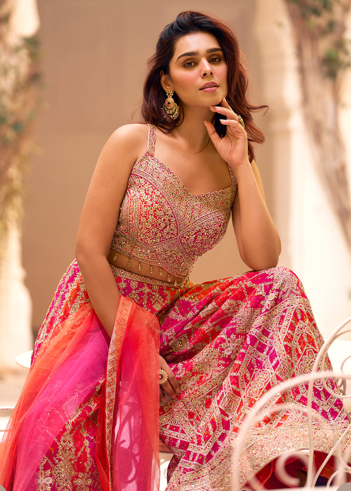 Buy Now Pink &amp; Orange Festive Party Indo Western Set Online in US, UK, Canada, Netherlands, Germany, Italy, France, Greece, Switzerland &amp; Worldwide at Empress.