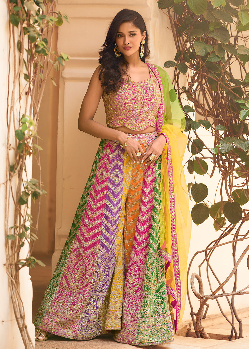 Buy Now Pink Multicolor Festive Party Indo Western Set Online in US, UK, Canada, Netherlands, Germany, Italy, France, Greece, Switzerland &amp; Worldwide at Empress.