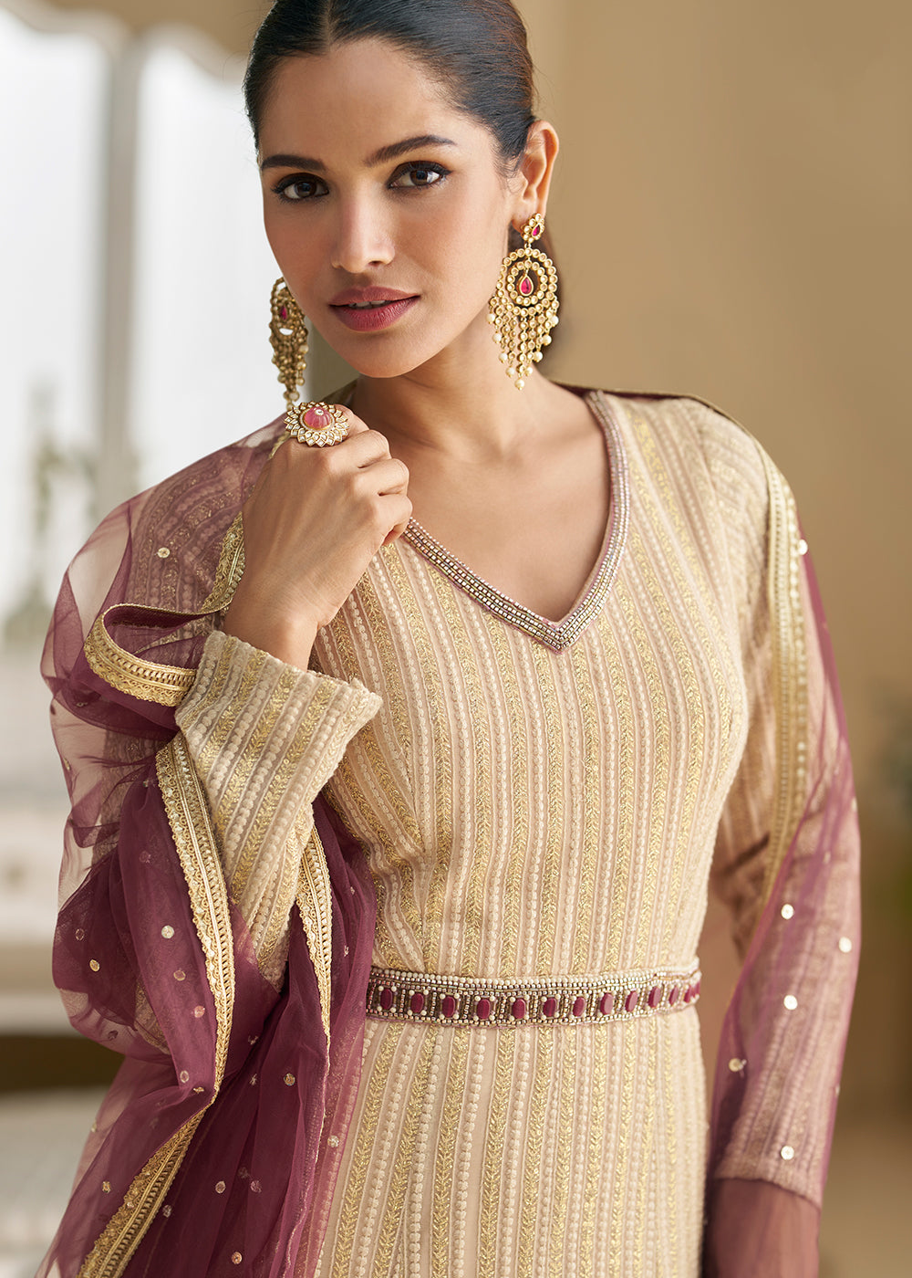 Buy Now Cream Chikankari Embroidered Wedding Festive Anarkali Gown Online in US, UK, Canada, France, Italy, Sweden, Ireland, Denmark, UAE & Worldwide at Empress