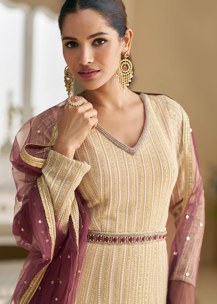 Buy Now Cream Chikankari Embroidered Wedding Festive Anarkali Gown Online in US, UK, Canada, France, Italy, Sweden, Ireland, Denmark, UAE & Worldwide at Empress