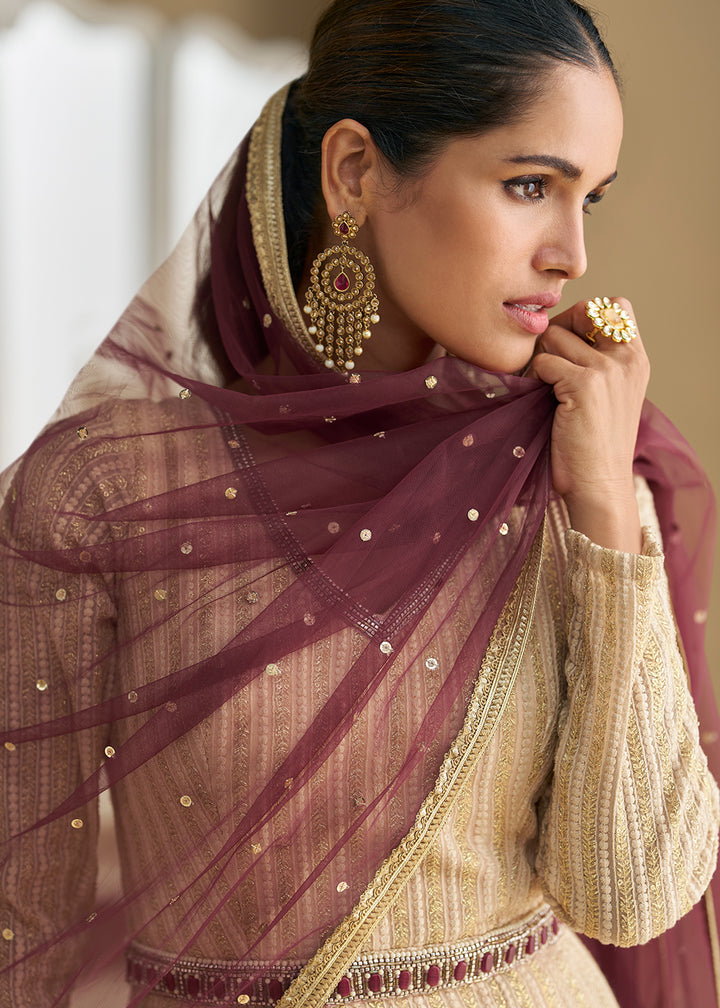 Buy Now Cream Chikankari Embroidered Wedding Festive Anarkali Gown Online in US, UK, Canada, France, Italy, Sweden, Ireland, Denmark, UAE & Worldwide at Empress