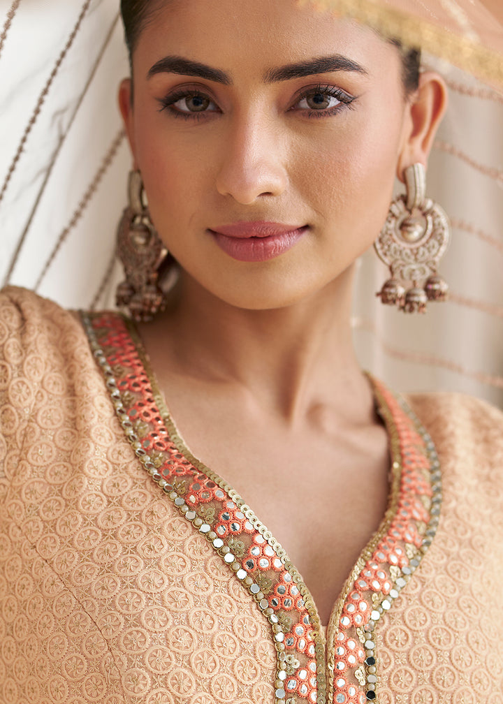 Buy Now Peach Chikankari Embroidered Wedding Festive Anarkali Gown Online in US, UK, Canada, France, Italy, Sweden, Ireland, Denmark & Worldwide at Empress.