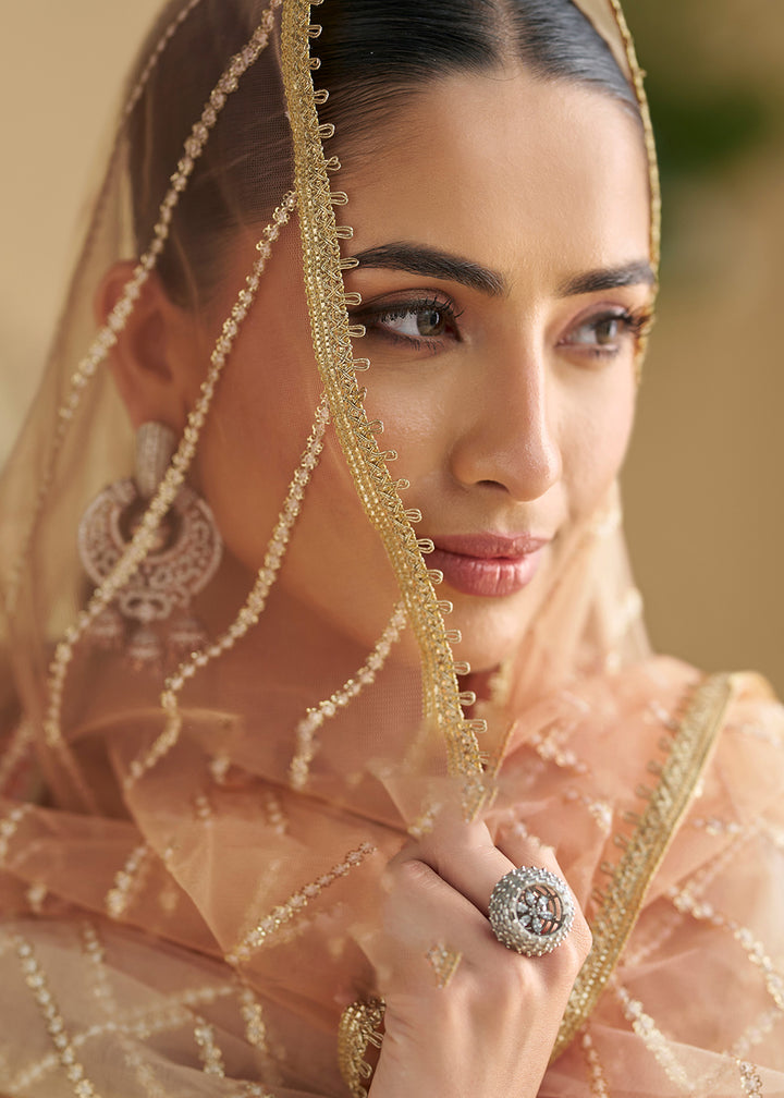 Buy Now Peach Chikankari Embroidered Wedding Festive Anarkali Gown Online in US, UK, Canada, France, Italy, Sweden, Ireland, Denmark & Worldwide at Empress.