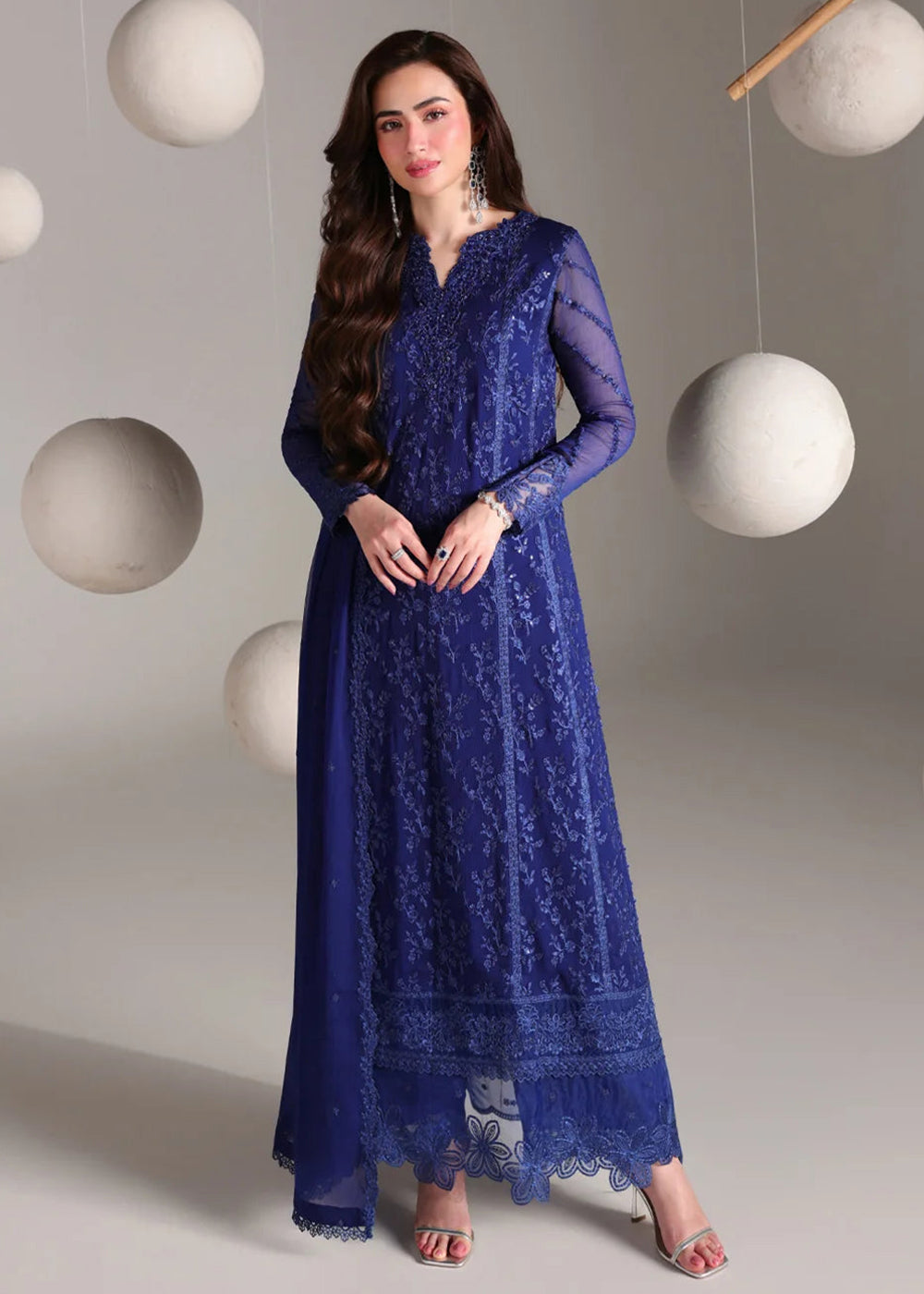 Buy Ensembles Embroidered Festive Chiffon '26 by Azure | Salvia Online in US, UK, Canada, France, Greece, Germany, Sweden, Austria, UAE & Worldwide at Empress.